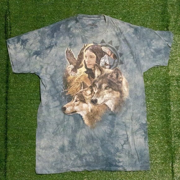 THE MOUNTAIN 2011 WOLF EAGLES MENS TIE DYE T SHIRT GREEN NATURE RETRO SIZE XXL - Picture 1 of 4